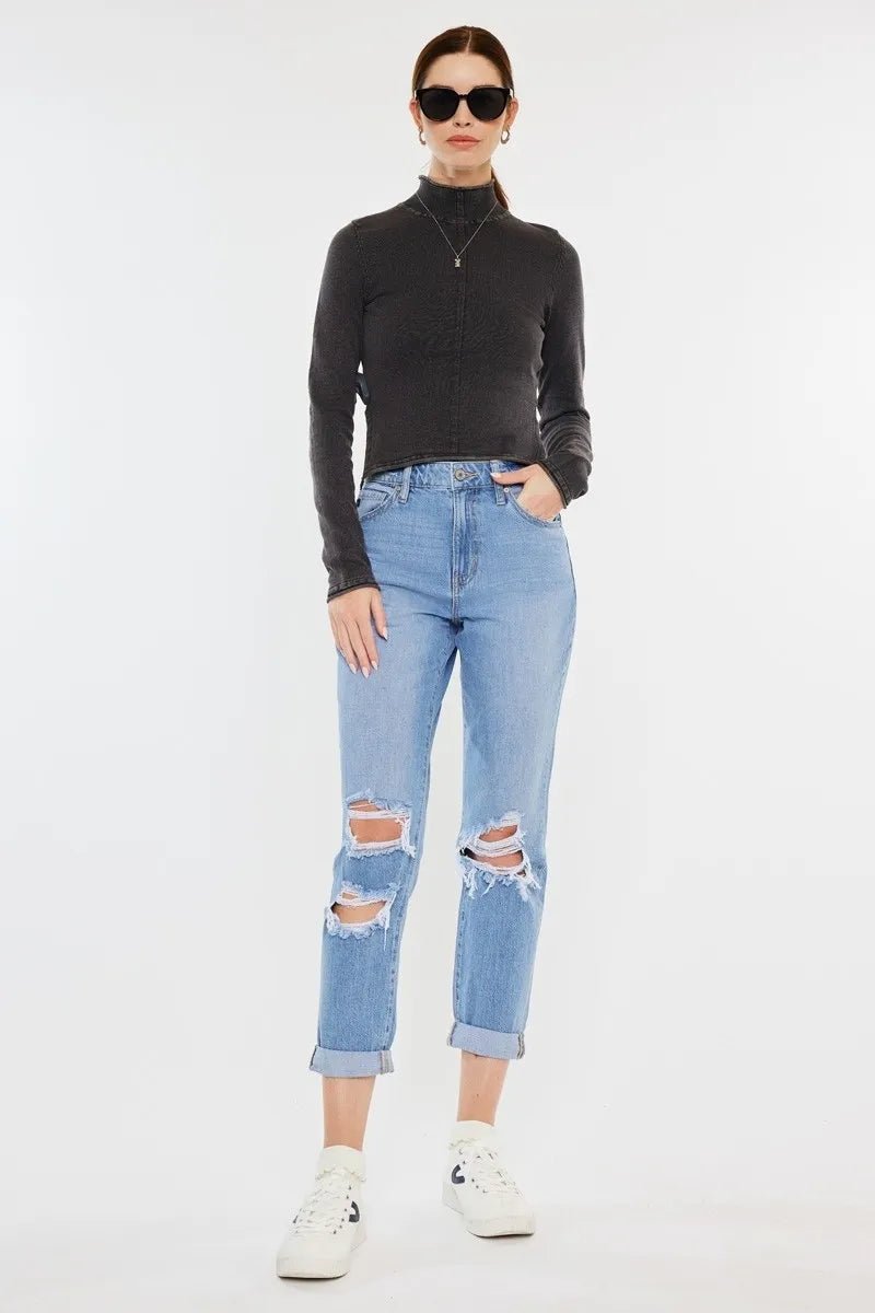 Kancan High Rise Distressed Mom Jeans - Bela Fils BoutiqueBela Fils Boutique